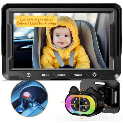 Wkzay Baby Car Camera for Backseat – HD 1080P, 150° Wide Angle, Night Vision, Easy Installation, Adjustable LED Light, 4.3” LCD Display, Anti-Glare, Safety Monitor for Parents