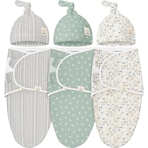 KeaBabies 3-Pack Swaddles for Newborn Baby Girls, Boys with Hats - Organic Soft Baby Sleep Sacks, Breathable Baby Swaddle 3-6 Months Beanies Set, Premie Infant Sleep Sack 0-3 Months (Prairie)