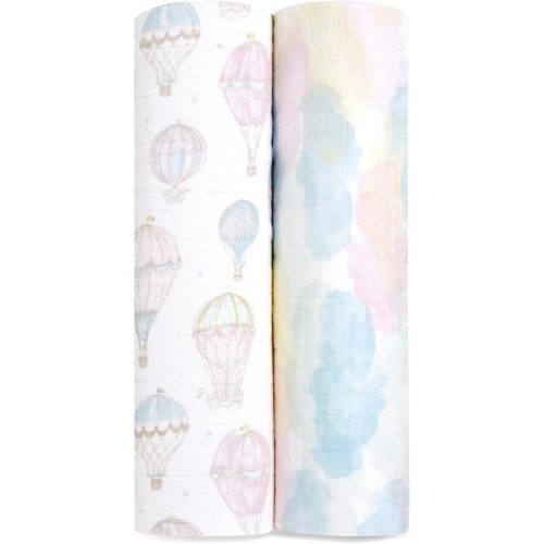 aden + anais 100% Organic Cotton Muslin Swaddle, Breathable Baby Blanket, Ideal for Boys, Girls, Newborns, Babies & Infants, Receiving Blanket, Soft Lightweight Wrap, 2 Pack, Above The Clouds