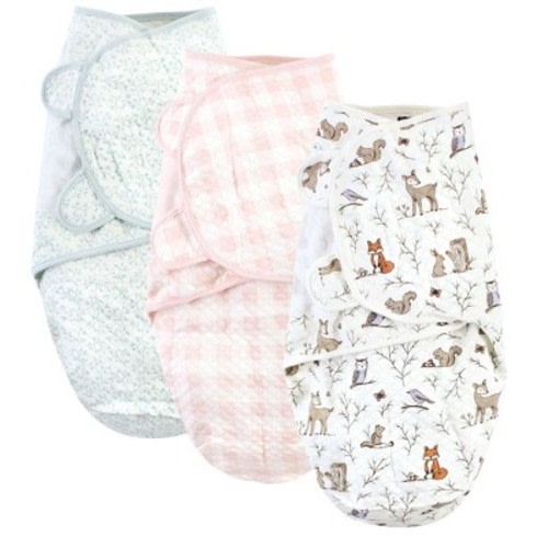 Hudson Baby Infant Girl Quilted Cotton Swaddle Wrap 3pk, Enchanted Forest, 0-3 Months