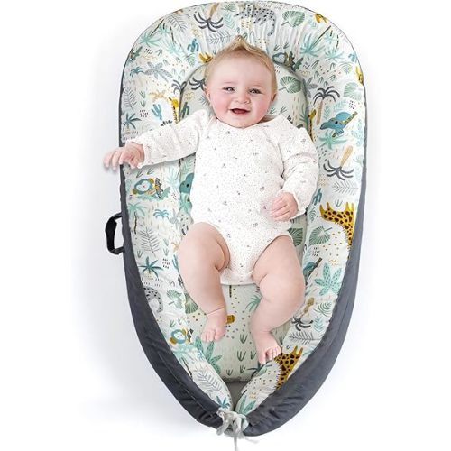 Baby Lounger for Newborn, Infant Lounger for Playtime, Detachable 0-18 Months Infant Nest, Portable Baby Floor Seats & Loungers, Tummy Time Pillow Travel Essentials Must Haves Newborn Gifts