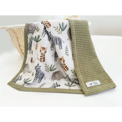 Safari Themed Newborn blanket, Natural baby blanket, Organic cotton baby blanket, Light Breathable two-layer baby blanket, Embroidered wrap