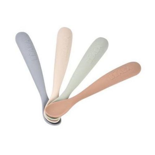 Beaba 4pc First Stage Silicone Baby Spoons Natural