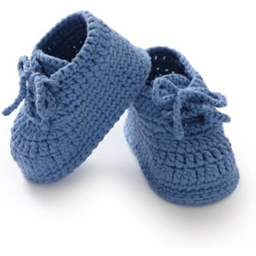 Hadetoto Baby Booties Newborn Cotton Knit Shoes Hand Crochet Soft First Walking Cozy Sneaker for Infant Boys Girls