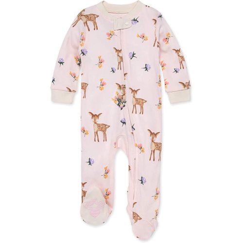 Burt's Bees Baby baby-girls Sleep and Play Pajamas, 100% Organic Cotton One-piece Romper Jumpsuit Zip Front Pjs - 9 Months - Sweet Doe