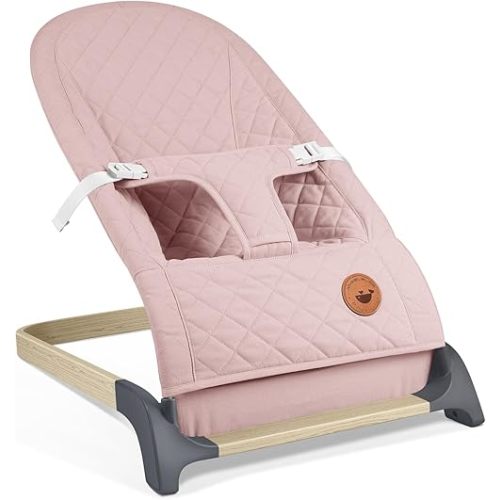 ANGELBLISS Baby Bouncer, Portable Bouncer Seat for Babies, Infants Bouncy Seat with Mesh Fabric, Natural Vibrations (Pink)