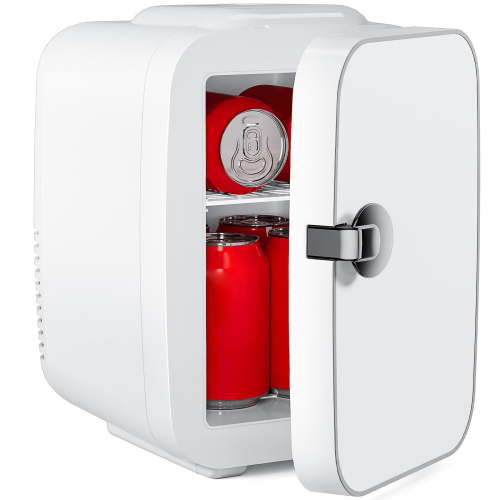 EDX Mini Fridge, Portable RV Refrigerator, 4 Liter/6 Can Compact Personal Cooler for Home, Car, Outdoor,, White