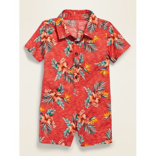 Patterned Polo One-Piece for Baby in Red Floral, size: 3-6 M