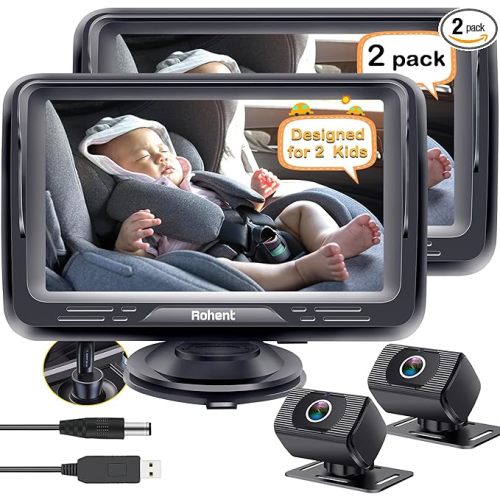Baby Camera for Car 2 Pack - Dual HD 1080P Monitors with Night Vision, Adjustable Angles, Glare-Free Display, Easy Installation for Two Vehicles, Ideal for Road Trips