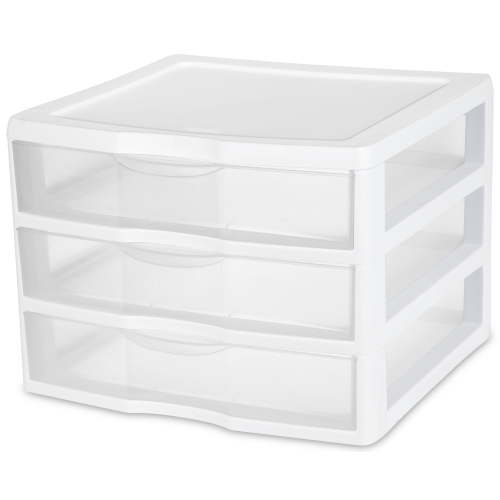 Sterilite Wide 3 Drawer Unit Plastic, White