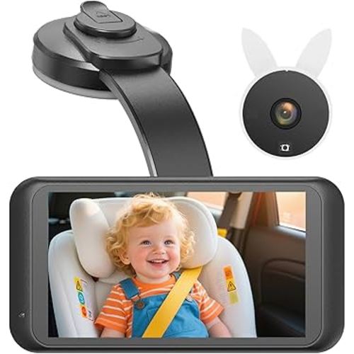 BV2 Baby Car Camera, 4.5" 1080P Monitor with Flexible Suction Cup Mount,Baby Must Have