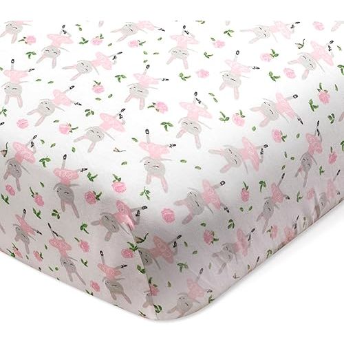 HonestBaby Fitted Crib Sheets Fits Standard Mattress Bassinet, Mini Prints 100% Organic Cotton Baby Boys, Girls, Unisex, Tutu Cute, One Size