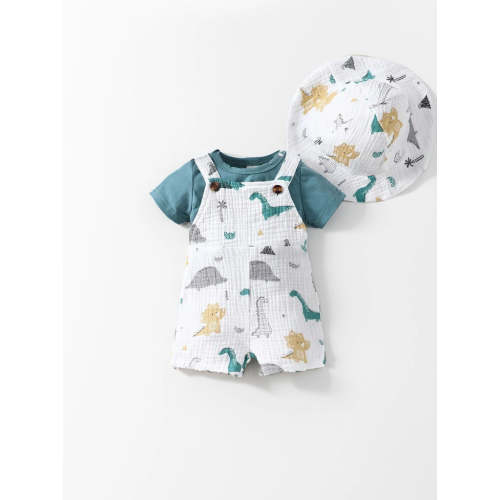 3 Pcs Infant baby Green Dinosaur Overall Set
