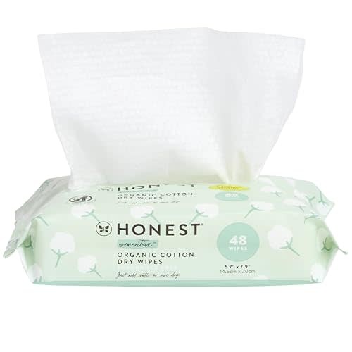 The Honest Company 100% Organic Cotton Dry Wipes | Hypoallergenic for Sensitive Skin, Dermatologist Tested, Safe for Newborns | 48 Count