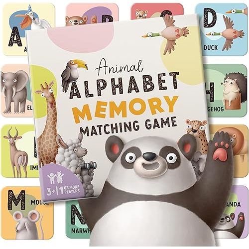 Matching Game for Kids - Alphabet Animals - 52 Memory Cards Board Game - Ages 3+ Preschool Game Educational & Fun Learning Game to Develop Concentration and Focus Skills