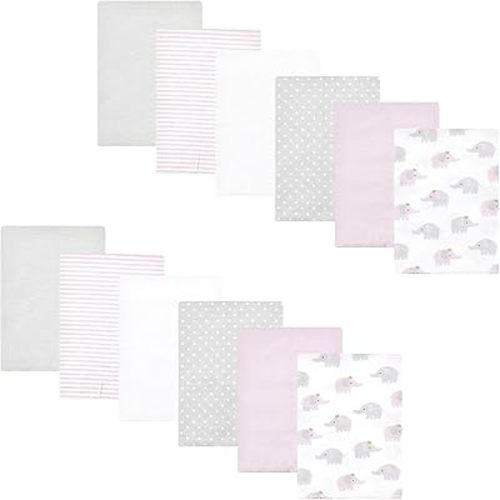 Hudson Baby Unisex Baby Cotton Flannel Burp Cloths Bundle, Lilac Elephants, One Size