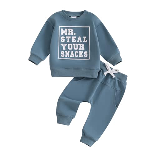 Frietlebird Toddler Baby Boy Clothes Crewneck Sweatshirt Long Sleeve Letter Print Shirt with Pants Cute Fall Winter Outfits