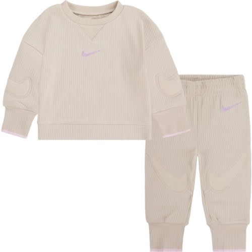 Baby Swoosh Appliqué Rib Top & Joggers Set, 12M, Sanddrift