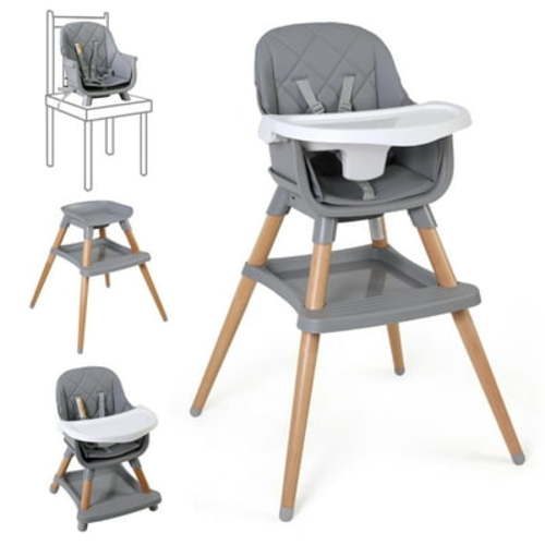 LINLUX Wood Baby High Chair, 7 in 1 Convertible Highchair, Infant Feeding Chair, Toddler Chair Gray
