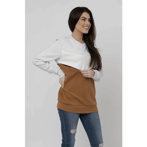 Sweetheart Nursing Sweatshirt For Breastfeeding  - Hidden Zippers - Camel