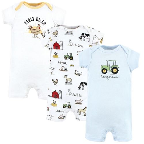 Hudson Baby Infant Boy Cotton Rompers, Tractor, 3-6 Months