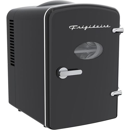 Frigidaire Retro Mini Personal Fridge Cooler, Holds up to 6 Cans, Portable for Car, Office, Bedroom, Dorm Room, or Cabin, AC and DC input, Black