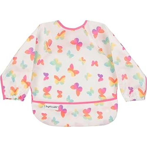 Tiny Twinkle Mess Proof Baby Bib|Waterproof Smock Bib for Eating,Machine Washable Full Sleeve with Pocket(Butterflies, Small 6-24 Months)