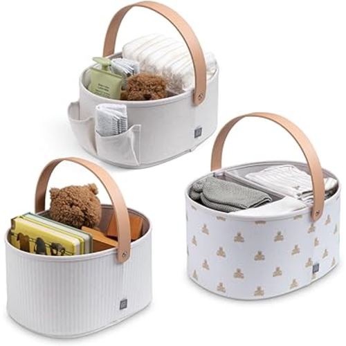 Delta Children Gap babyGap 3-Pack Nested Fabric Storage Bins with Handles, Tan