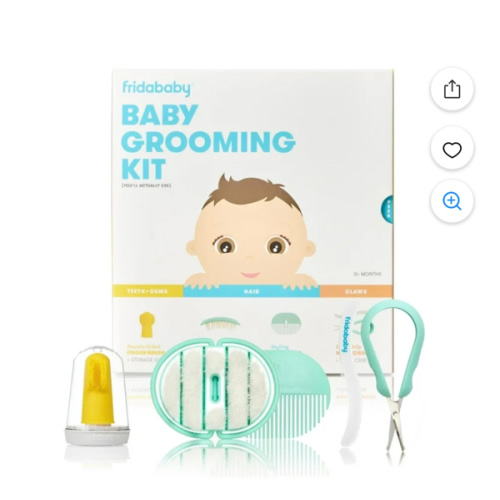 Frida Baby Grooming Kit | Baby Essentials Gift Set Includes Finger Brush with Storage Stand, Hair Brush with Case, Styling Hair Comb, Easy Grip Nail Scissors with Nail File and Case