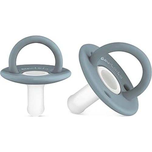 Lulubabe Pacifier with Standard Hospital Nipple - Set of Soft Silicone Two Tone Paci for Infants Baby's and Toddlers (Stage 1, Ash Blue + Clear)