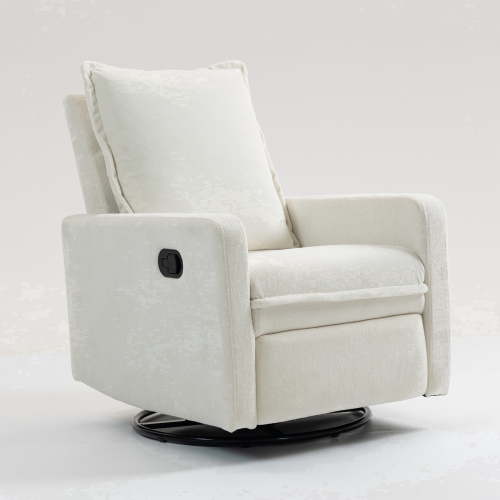FUNECORP 360° Swivel Manual Recliner Chair, Modern Comfy White Rocker for Nursery & Small Living Room
