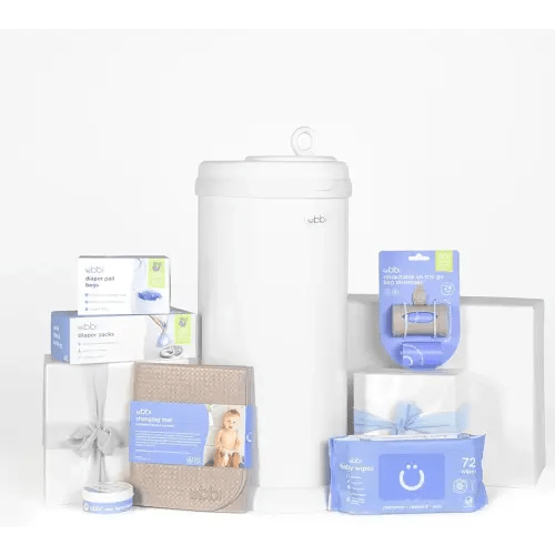 Ubbi Diaper Changing Value Gift Set, Includes White Diaper Pail, Absorbing Gels, Travel Changing Mat, Pail Waste Bags, On-The-Go Waste Sacks & Bag Dispenser, & Baby Wipes, Baby Registry Gift