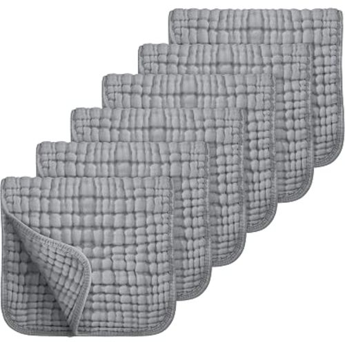 Looxii Muslin Burp Cloths 100% Cotton Muslin Cloths Large 20''x10'' Extra Soft and Absorbent 6 Pack Baby Burping Cloth for Boys and Girls (Grey)