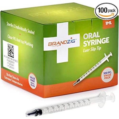 1ml Oral Syringe - 100 Pack – Luer Slip Tip, No Needle, Sterile Individually Blister Packed - Medicine Administration for Infants, Toddlers and Small Pets