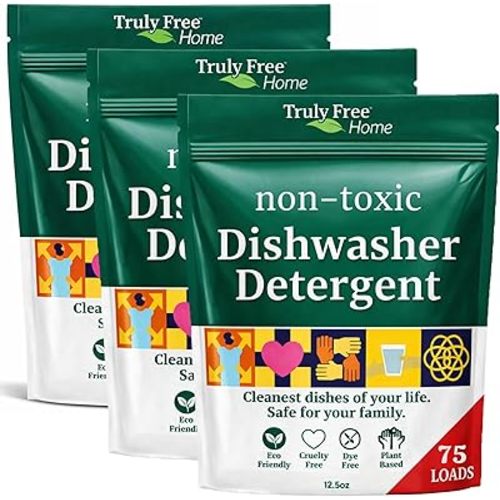 Truly Free Dishwasher Detergent Powder | Natural Dish Detergent, Dishwasher Soap | Plastic Free, Plant-Based, Clean, Heavy Duty Hard Water Stain & Grease Remover | Fragrance Free | 12.5 oz (Pack of 3)