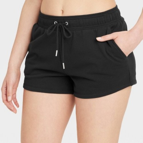 Women's Fleece Shorts - Auden™ Black M: Lounge Knit Pull-On, Midweight, Side Pocket