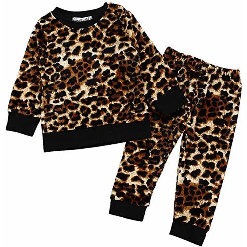 GObabyGO2 Pcs Fashion Toddler Kids Baby Girls Velvet Clothes Outfit Pant Set Fall Winter - 80 (6-12 Months) - Leopard Grain
