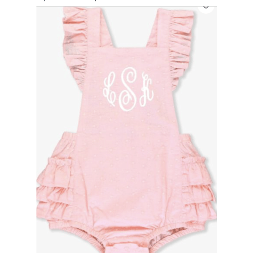 Pink Embroidered Vintage Dot Flutter Overall Romper