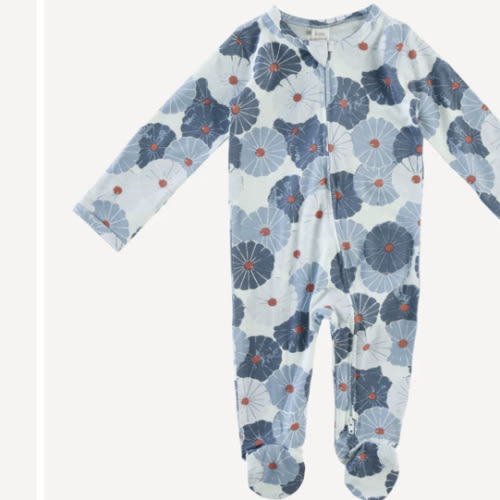 long sleeve two way zipper footie | robin vintage daisy | bamboo