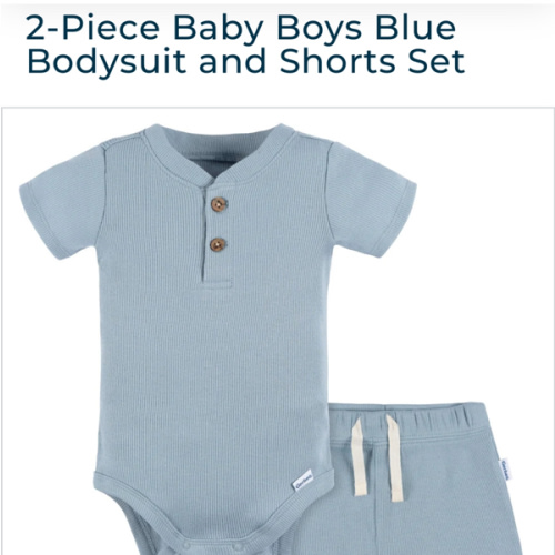 2-Piece Baby Boys Blue Bodysuit and Shorts Set