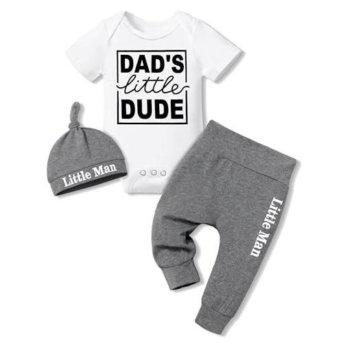 Fommy Newborn Baby Boy Clothes New to The Crew Letter Print Romper+ Pants+Hat 3PCS Outfit