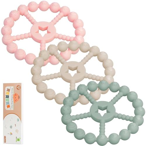 Baby Teething Toys 0-12 Months - Loviomad 3 Pack Ring Teether Baby Toys, Newborn Infant Essentials, Food Grade Silicone Teething Toys for Babies 6-12 Months, Shower Gifts Teething Relief (Girl/Boy)