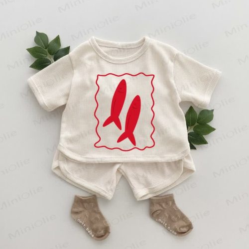 Baby Two Red Fishes Waffle 2-piece Set