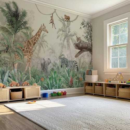 Safari Animals Wallpaper: Peel and Stick Nursery Wall Decor