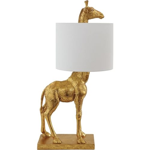 Creative Co-Op Gold Giraffe Lamp with Linen Shade
