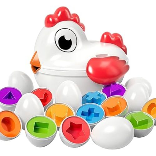 TEMI Toddler Chicken Easter Eggs - Color Matched Game Shape Sorter with 6 Toy Eggs for Kids 3-5, Fine Motor Skills Sensory Toys, Educational Gifts for 3-6 Girls Boys Baby