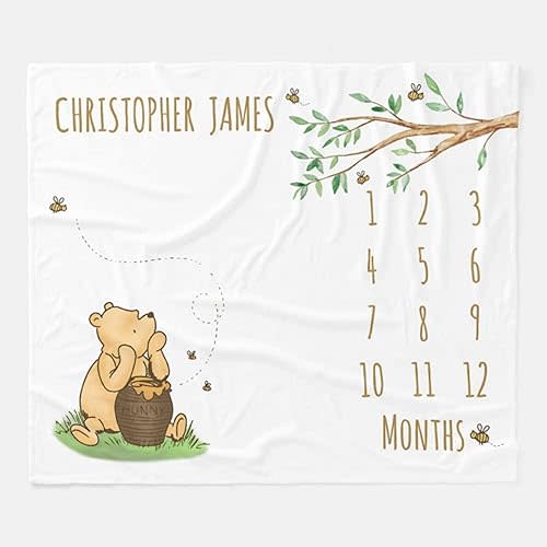 Winnie Bear Baby Milestone Blanket