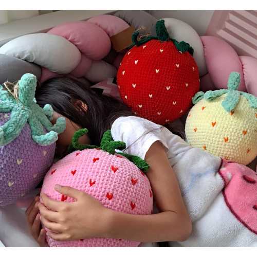 Handmade Strawberry Pillow- Plush Fruit Cushion- Soft Kids Room Decor- Cute Gift İdea