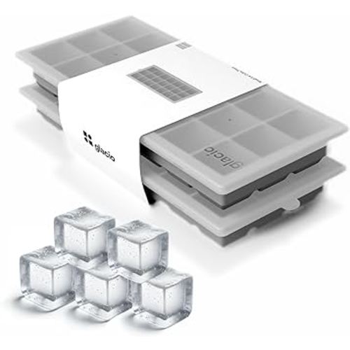 glacio Small Ice Cube Silicone Trays with Lids - BPA-Free, Flexible Ice Molds for Cocktails and Beverages - Set of 2