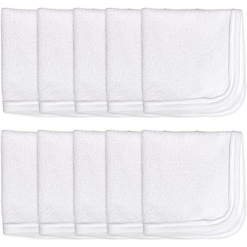 HonestBaby 10-Pack Organic Cotton Baby-Terry Wash Cloths, 10-Pack Bright White, One Size